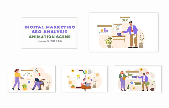 Digital Marketing SEO Analysis 2D Vector Stock Art Animation Scene